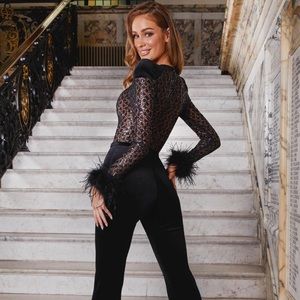 Nadine Merabi Monique Black with Velvet Pants Size Small